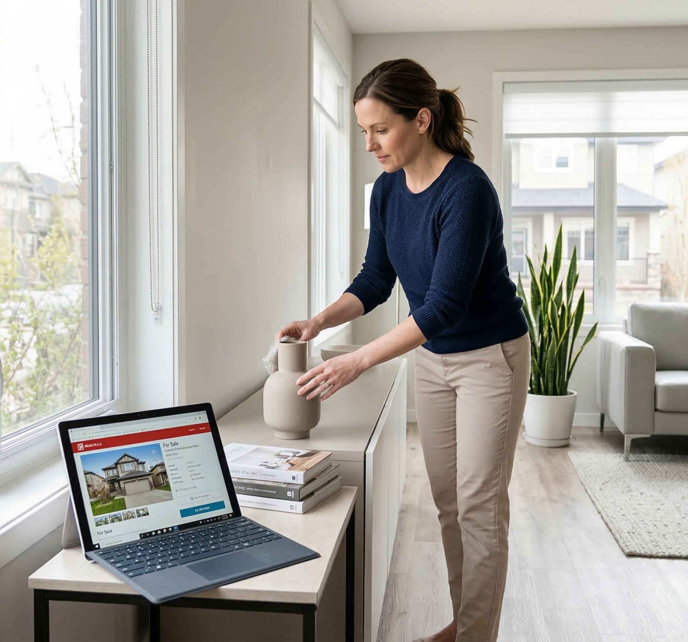 women in living room looking at realtor.ca